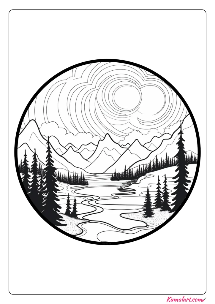 Adorable Northern Lights Coloring Page (Printable A4 Page)