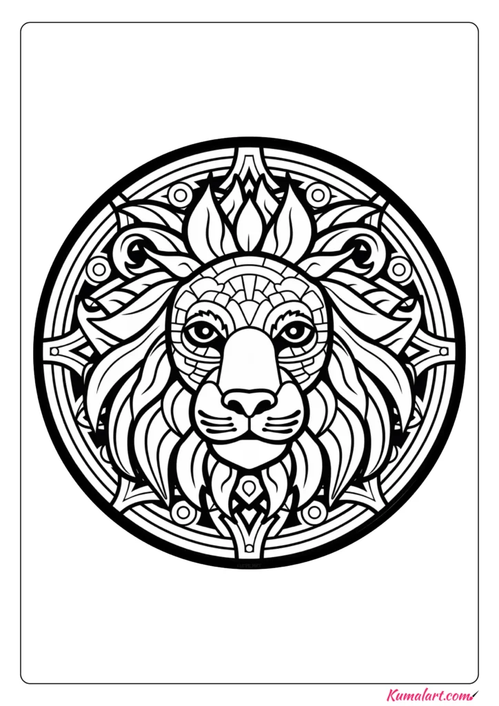 Oscar The Lion Mandala Coloring Page (Printable A4 Page)
