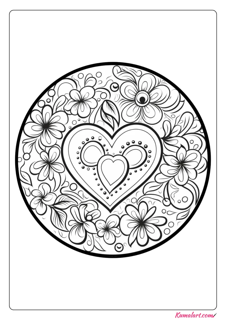 Touching Valentine's Day Mandala Coloring Page (Printable A4 Page)